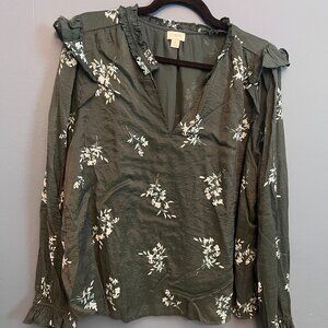 J Crew Green Floral Blouse